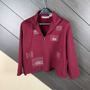 Chinawear By Morsey Women's Large Y2K Burgundy Embroidered Cropped Quarter Zip